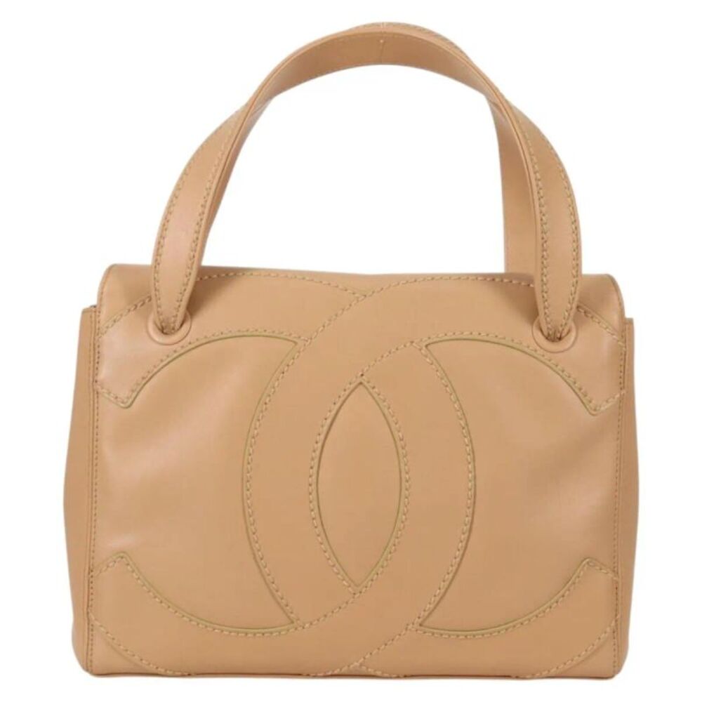 Chanel Cc Stitch Tote Lambskin Beige Leather Bag